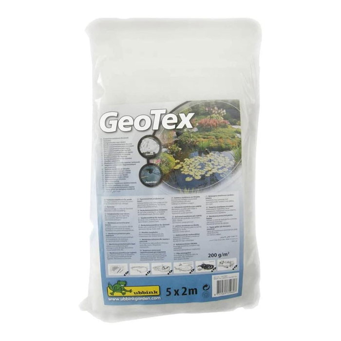 Ubbink Base de Seguridad Geotex Sintética para Estanques, Membrana Protectora de Revestimiento, Densidad 200 g/m2, 5 m x 2 m, Color Blanco