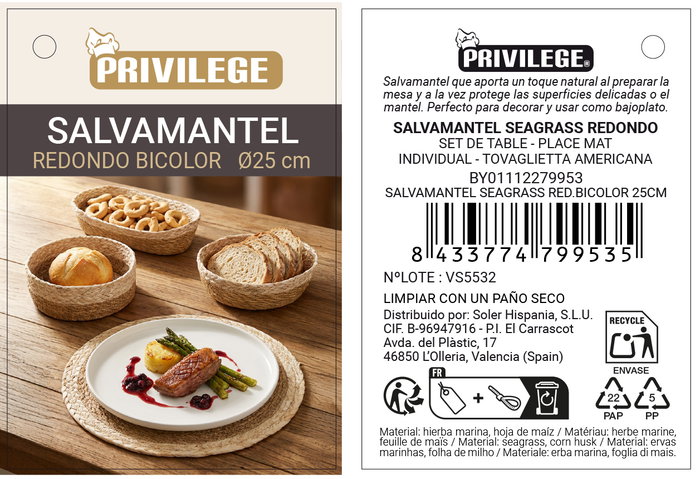 Inde Salvamantel Seagrass Red Bicolor 24 Unidades