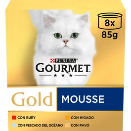 Nestlé Gourmet Gold Multi Mega D Mousse Variado, Comida Húmeda para Gatos, Pack 12 Latas de 85g, Receta Natural, Ayuda a las Defensas