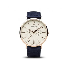 Bering 14240-864B Reloj de Cuarzo para Hombre con Caja Rosa y Correa Azul