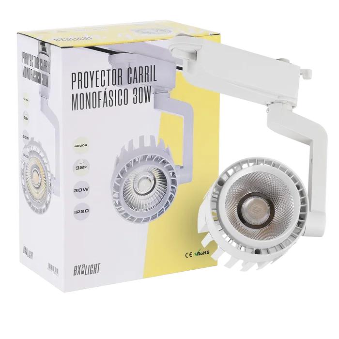 BX3 Foco de Carril LED Faith Monofásico 30W 2600Lm 3000K Blanco Cálido, Orientable, 40000 Horas Vida Útil BX3-FC-D-30-WW
