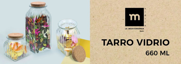 La Mediterranea Tarro de Vidrio Lineas con Tapa de Corcho 660ml (Pack de 24) SKU B178C33F8H