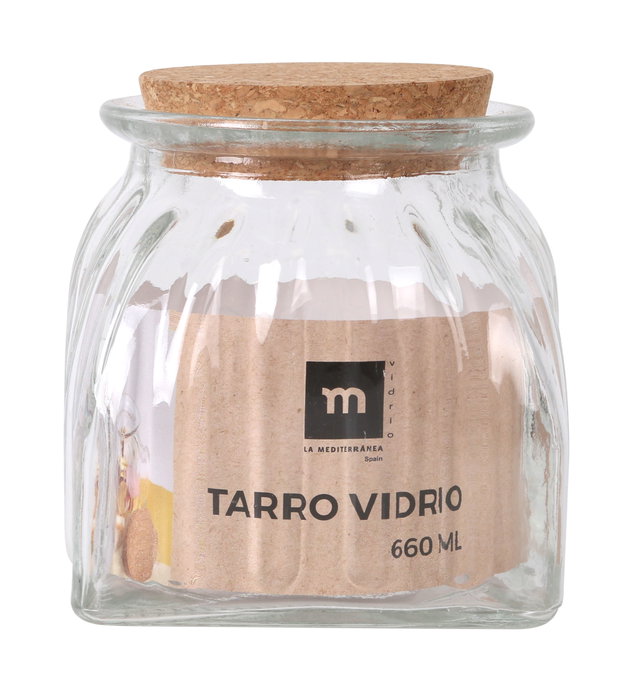 La Mediterranea Tarro de Vidrio Lineas con Tapa de Corcho 660ml (Pack de 24) SKU B178C33F8H