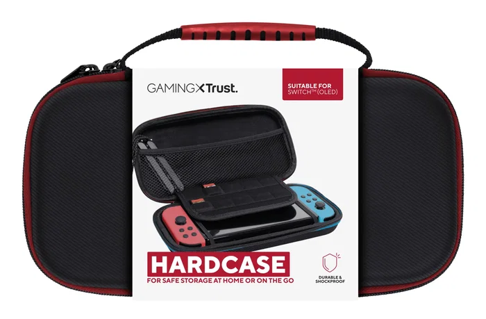 Trust GXT 1248 Funda Protectora Rígida para Nintendo Switch, Switch OLED y Switch Lite, Color Negro - Estuche con Espacio para Consola, Mandos, Cargador y 10 Juegos