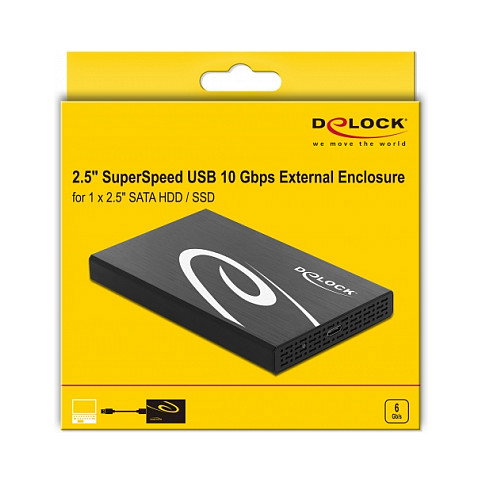 DeLOCK Carcasa Externa para SATA HDD/SSD 2.5 pulg. USB Tipo C 10 Gbps