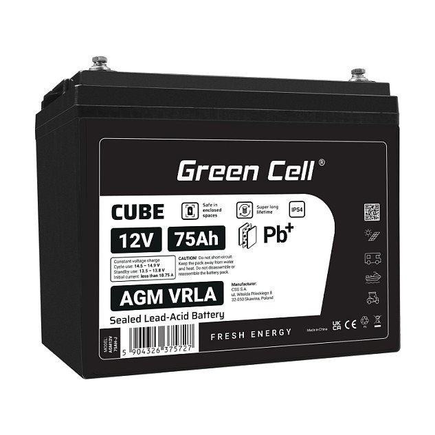 Green Cell Batería CUBE AGM 12V 75Ah VRLA Green Cell Batería CUBE AGM 12V 75Ah VRLA