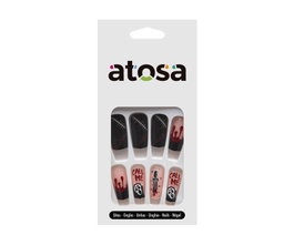 Atosa Uñas Postizas Naranjas y Negras con Diseños de Brujas y Calabazas