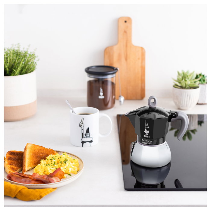 Bialetti Moka Induction 2TZ Cafetera Italiana para Inducción 2 Tazas 0.4 L Negro y Plata Aluminio