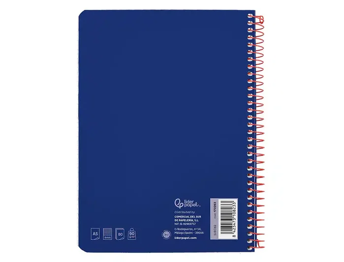 Liderpapel Cuaderno espiral A5 Witty tapa dura 80h 90gr cuadro 4mm azul marino Liderpapel Cuaderno espiral A5 Witty tapa dura 80h 90gr cuadro 4mm azul marino