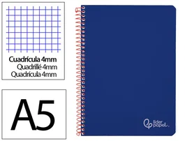 Liderpapel Cuaderno espiral A5 Witty tapa dura 80h 90gr cuadro 4mm azul marino
