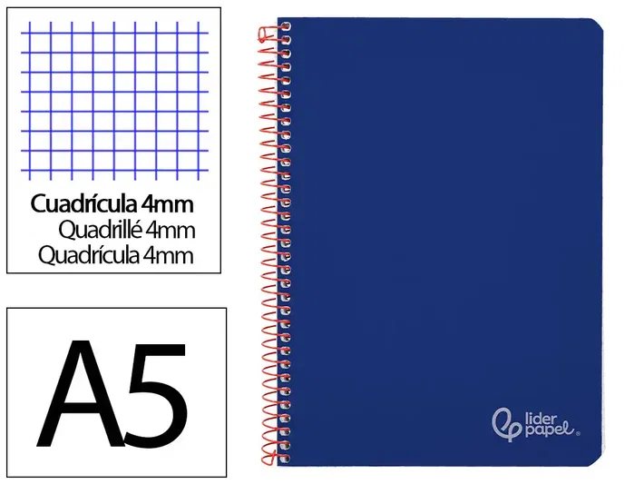 Liderpapel Cuaderno espiral A5 Witty tapa dura 80h 90gr cuadro 4mm azul marino Liderpapel Cuaderno espiral A5 Witty tapa dura 80h 90gr cuadro 4mm azul marino