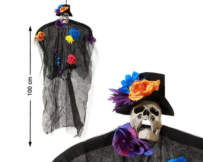 Novio Calavérico con Flores y Sombrero - Figura Decorativa para Día de los Muertos de 100 cm, Pareja Esquelética para Interiores y Exteriores Novio Calavérico con Flores y Sombrero - Figura Decorativa para Día de los Muertos de 100 cm, Pareja Esquelética para Interiores y Exteriores