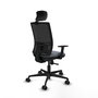 Silla de oficina Yunquera con mecanismo Sincro tapizada con Tela color Gris y malla color Negro. Equipada con lumbar 1D, Brazos 1D, Cabecero 1D y Ruedas 65mm nailon