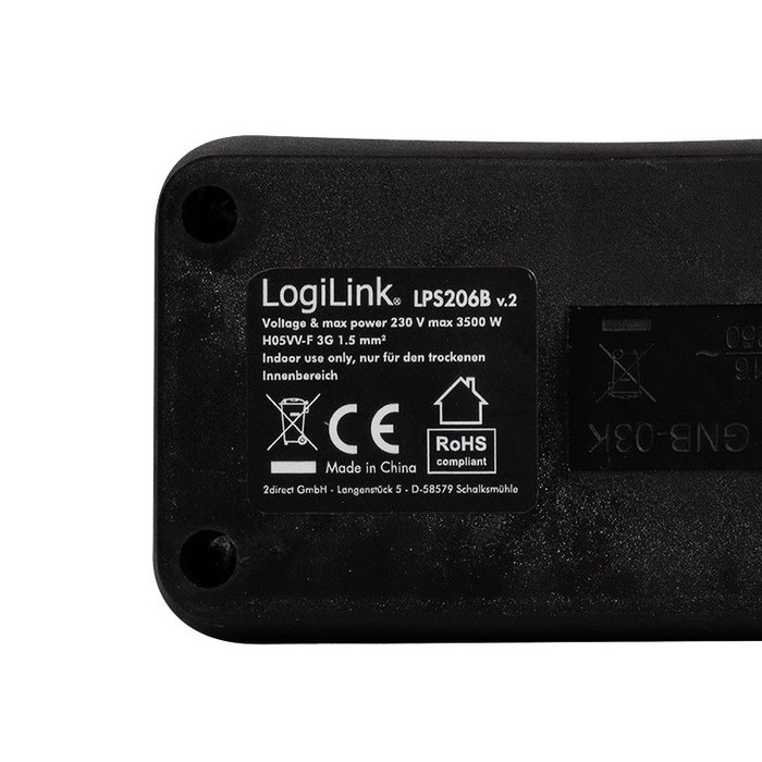 LogiLink LPS206B Extensión de alimentación con 3 salidas AC