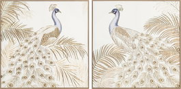 DKD Home Decor Cuadro Lienzo Pavo Real 3D, Set de 2 Piezas, 100x100 cm