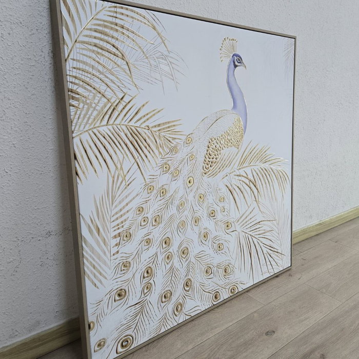 DKD Home Decor Cuadro Lienzo Pavo Real 3D, Set de 2 Piezas, 100x100 cm