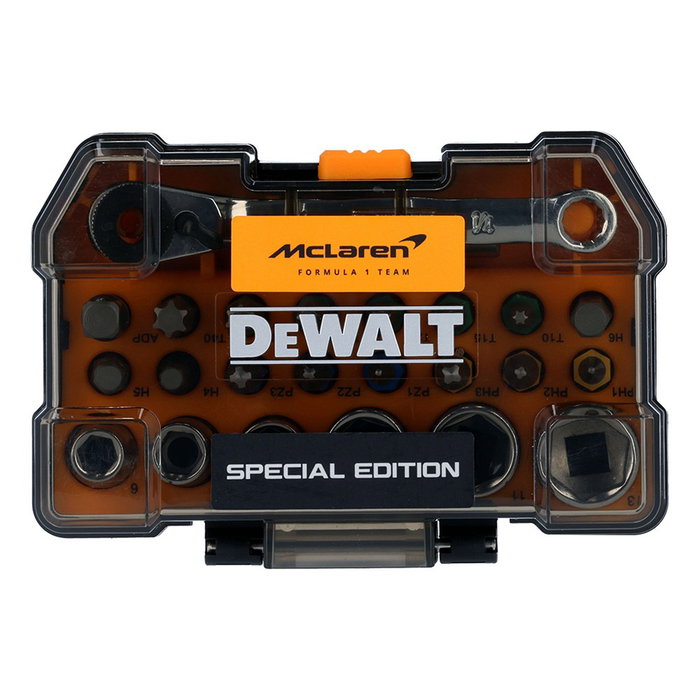 Dewalt Juego de Carraca Puntas y Vasos Edición McLaren 24 Piezas Llave de Carraca Portapuntas Magnético
