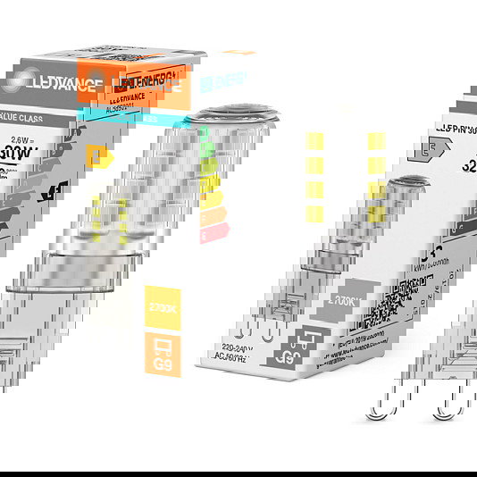 OSRAM LED PIN G9 P 2.6W, Retrofit G9, Blanco Cálido 2700K, 320 Lúmenes, 15000 Horas, 30W Equivalente, Clase Energética E, Transparente