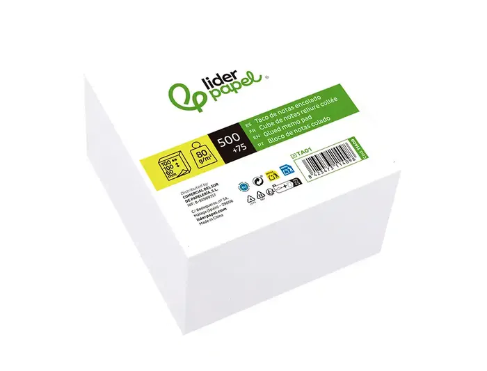 Liderpapel Taco de Papel Encolado Blanco, 500+75 Hojas, 100x100x60 mm, 80 g/m², para Anotaciones