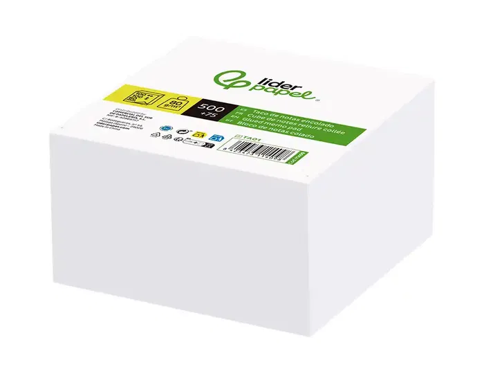 Liderpapel Taco de Papel Encolado Blanco, 500+75 Hojas, 100x100x60 mm, 80 g/m², para Anotaciones
