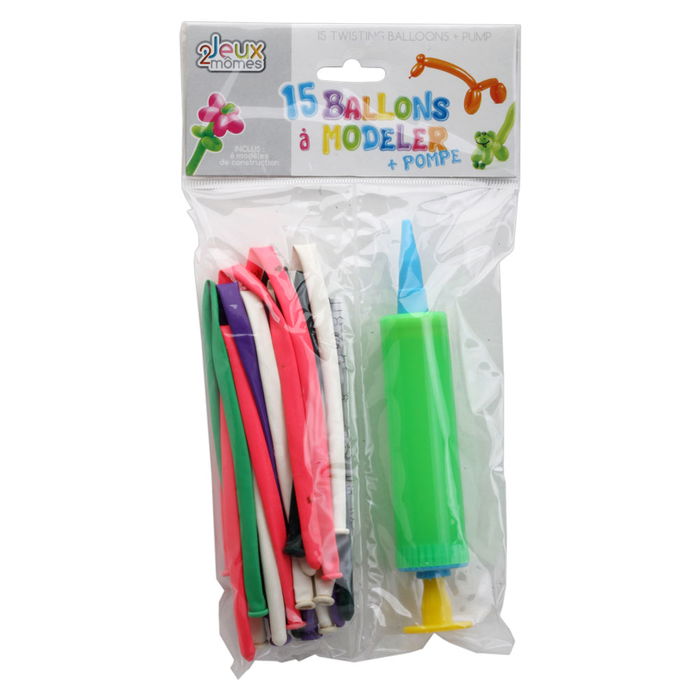 Jeux 2 momes 15 Globos Moldeables con Bomba, Colores Surtidos