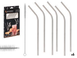 Kinvara Set 6 Pajitas Acero Inoxidable con Limpiador Incluido Plata 20 cm x 0.5 cm Diámetro con Escobilla 20cm (Set de 24)