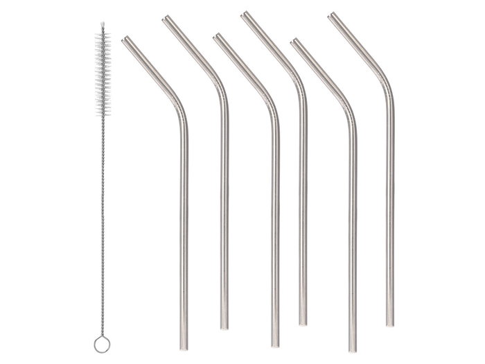 Kinvara Set 6 Pajitas Acero Inoxidable con Limpiador Incluido Plata 20 cm x 0.5 cm Diámetro con Escobilla 20cm (Set de 24)