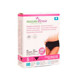 MASMI Braguita Menstrual Talla S Mujer Negro Algodón Ecológico GOTS Absorción hasta 4 Tampones