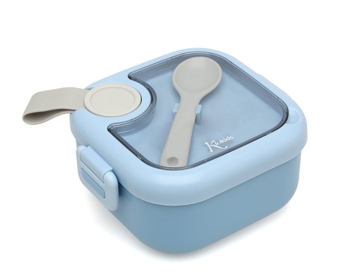 KioKids Caja Almuerzo Azul 750 ml Con Cuchara Gris Hermética Apta Lavavajillas +4 Meses