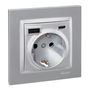 Simon Base de Enchufe Empotrar Schuko 16A 250V~ con 2 Puertos USB (USB-A + USB-C 10.5W), Color Aluminio - Serie Simon 10