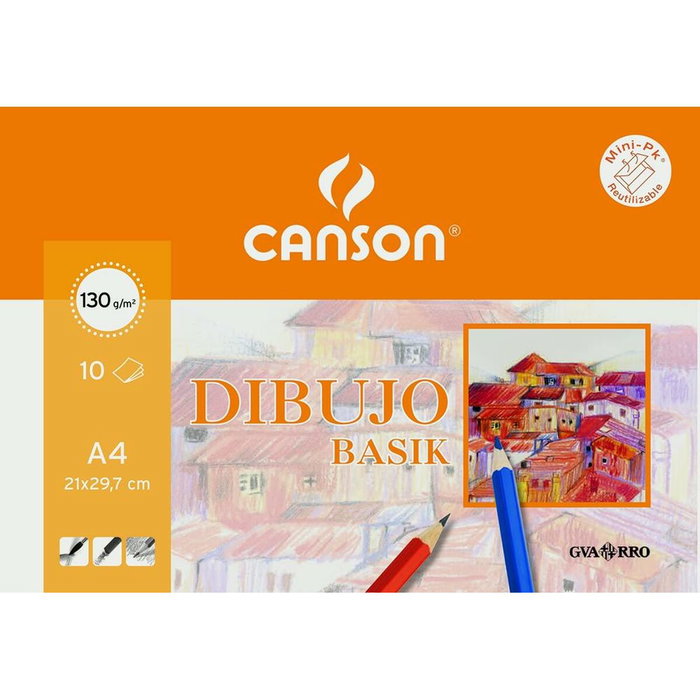 Canson Minipack Dibujo Basik Set de 20, 10 Hojas Lisas 130 gr 21x29,7cm
