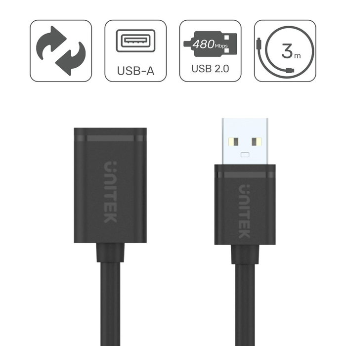 Unitek Cable de Extensión USB 2.0 de 3.0m M/F
