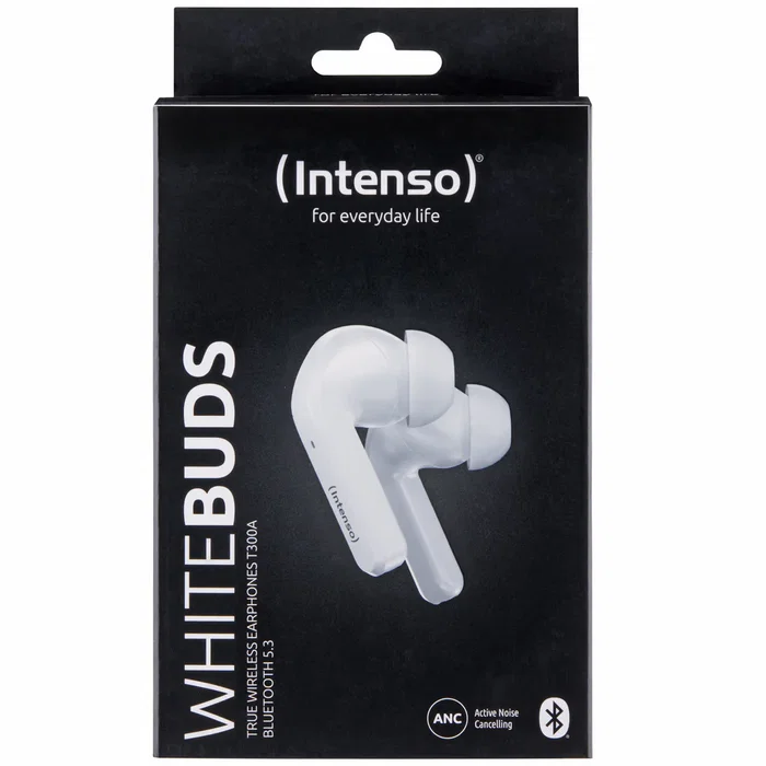 Intenso Buds T302A Auriculares Inalámbricos True Wireless (TWS) con Cancelación Activa de Ruido (ANC), Bluetooth 5.3, 35h Autonomía, Blanco