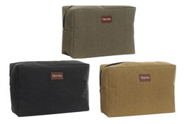 DKD Home Decor Neceser Travel Indus Lienzo Verde Negro Mostaza 10 x 20 x 30 cm (12 Unidades)