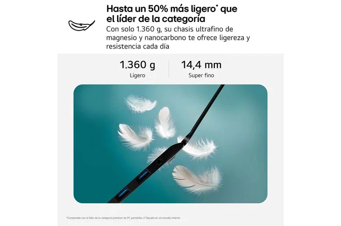 PortÁtil lg gram pro 16z90tr-e.ad88b intel core ultra 7-255h 32gb 1tb ssd geforce rtx 5050 16' win11 PortÁtil lg gram pro 16z90tr-e.ad88b intel core ultra 7-255h 32gb 1tb ssd geforce rtx 5050 16' win11