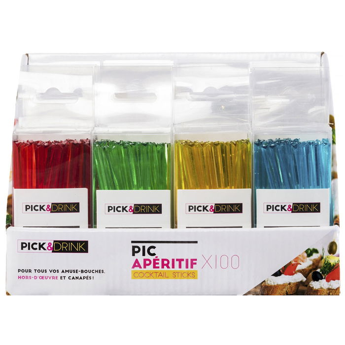 Pick and Drink Juego de 100 Palillos Aperitivo 9 cm Colores Surtidos Transparentes