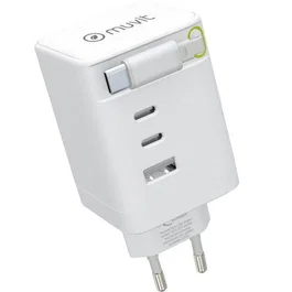 Muvit Cargador de Pared Retráctil 100W con 3 Puertos (2 USB-C, 1 USB-A) - Blanco - G1003C1AK