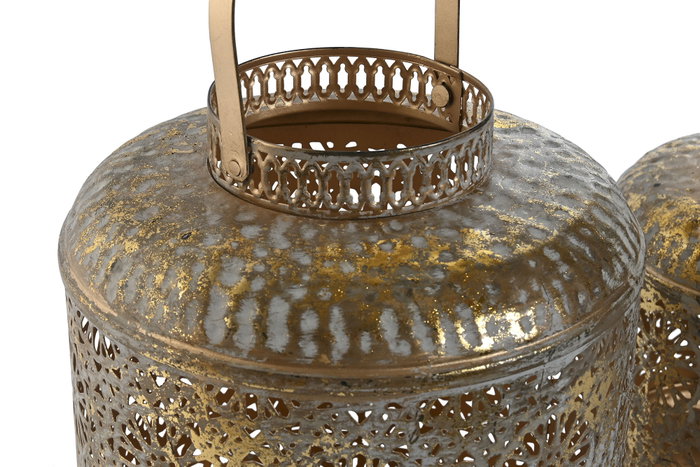 DKD Home Decor Portavelas Árabe Dorado Metal Set de 3 Piezas 24 x 32 x 24 cm