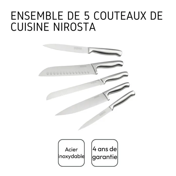Nirosta Juego de 5 Cuchillos de Cocina Profesionales FAC3176239998085 Acero Inoxidable 24 a 33.5 cm