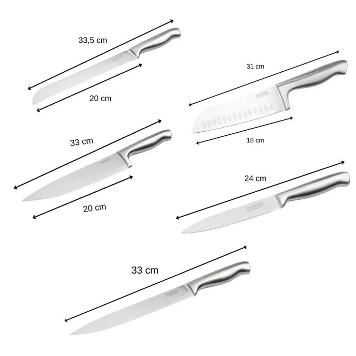 Nirosta Juego de 5 Cuchillos de Cocina Profesionales FAC3176239998085 Acero Inoxidable 24 a 33.5 cm