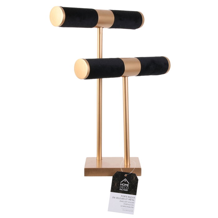 Home Deco Factory Porta Joyas Doble Negro-Dorado 21x14x30.5 cm
