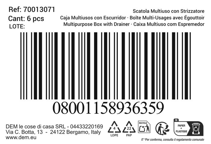 Inde Caja Multiusos Transparente con Escurridor, Organizador de Almacenamiento, Medidas 35x14.5x12.5 cm, Peso 3.72 kg (6 Unidades)