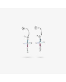 Radiant Pendientes Huggies SS con piedras CRUCES