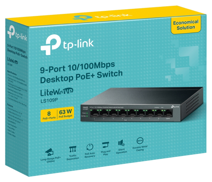 TP-Link LiteWave LS109P Switch de 9 Puertos con 8 Puertos PoE+