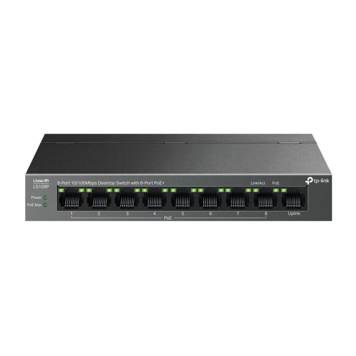 TP-Link LS109P Switch de 9 puertos 10/100 con 8 puertos PoE+ TP-Link LS109P Switch de 9 puertos 10/100 con 8 puertos PoE+