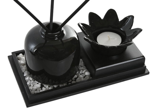 DKD Home Decor Set de Decoración Flor de Loto Mikado de 2 Piezas con Bandeja