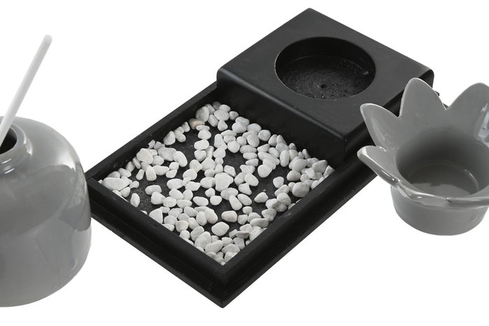 DKD Home Decor Set de Decoración Flor de Loto Mikado de 2 Piezas con Bandeja