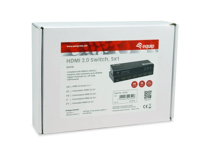 Equip Switch HDMI 2.0 5x1 4K 60Hz Negro Equip Switch HDMI 2.0 5x1 4K 60Hz Negro