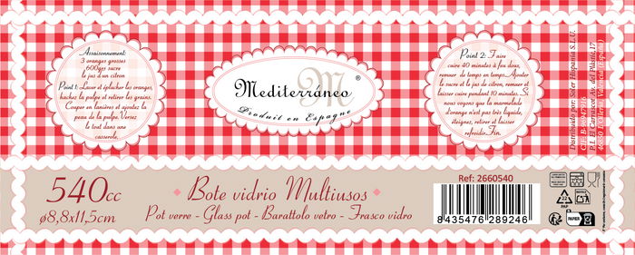 Inde Bote de Vidrio con Tapa 540 cc 9x9x11,5 cm (12 Unidades)