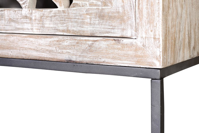 Giner Y Colomer Vitrina Madera Mango Maciza 2 Puertas Pata Metal Blanco Gris Envejecido